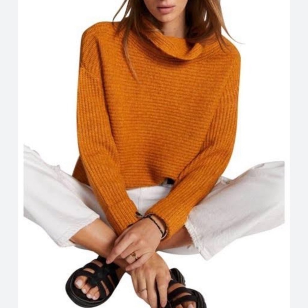 PILCRO Anthropologie Chunky Knit Oversized Rust Orange Cowl Neck Sweater Size XS